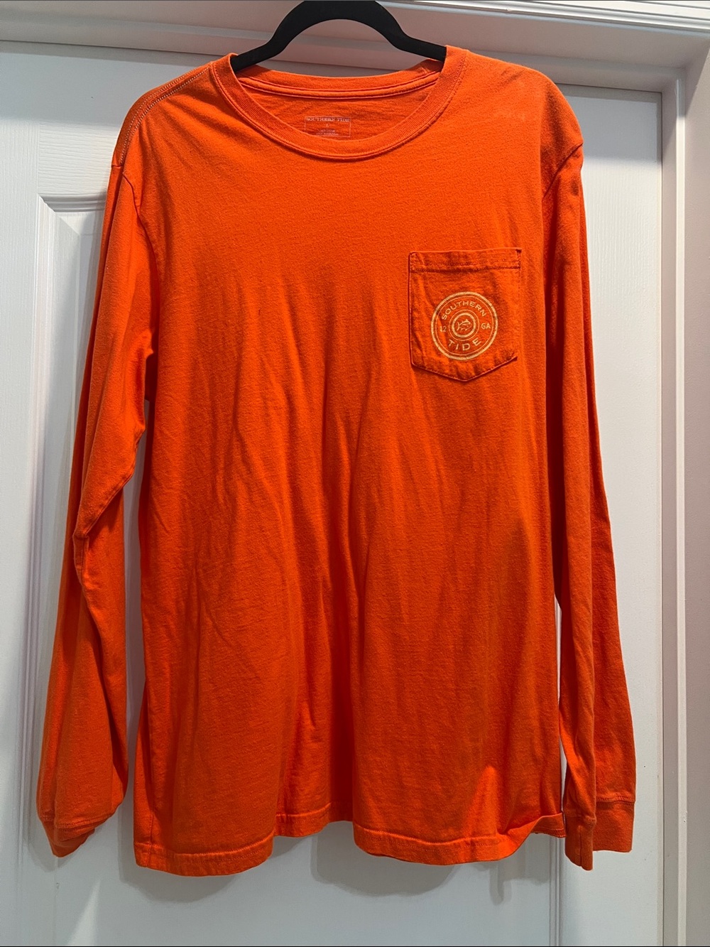 Southern Tide Orange Long Sleeve Pocket Tee with Logo